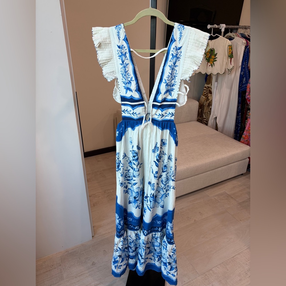 Farm Rio: Off-White Porcelain Garden Butterlfy Lenzing Midi Dress - Picture 7 of 10
